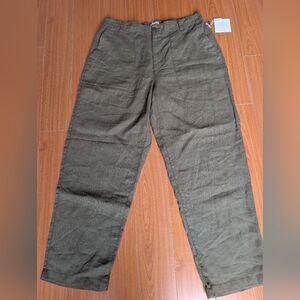 Linen Olive Green Casual Pants